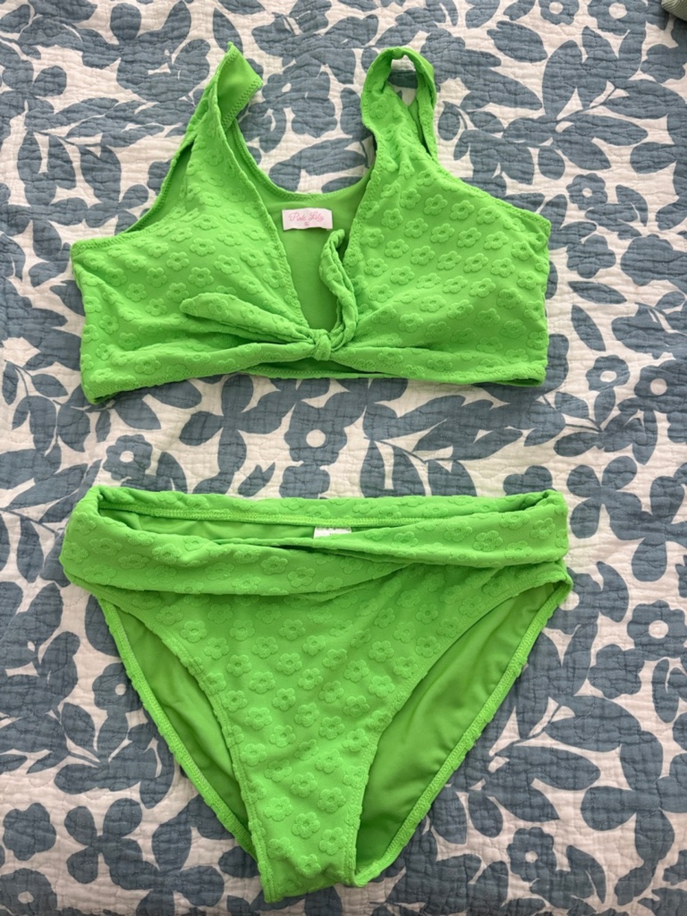 Pink Lily Neon Green Textured Two-Piece Bikini NWOT